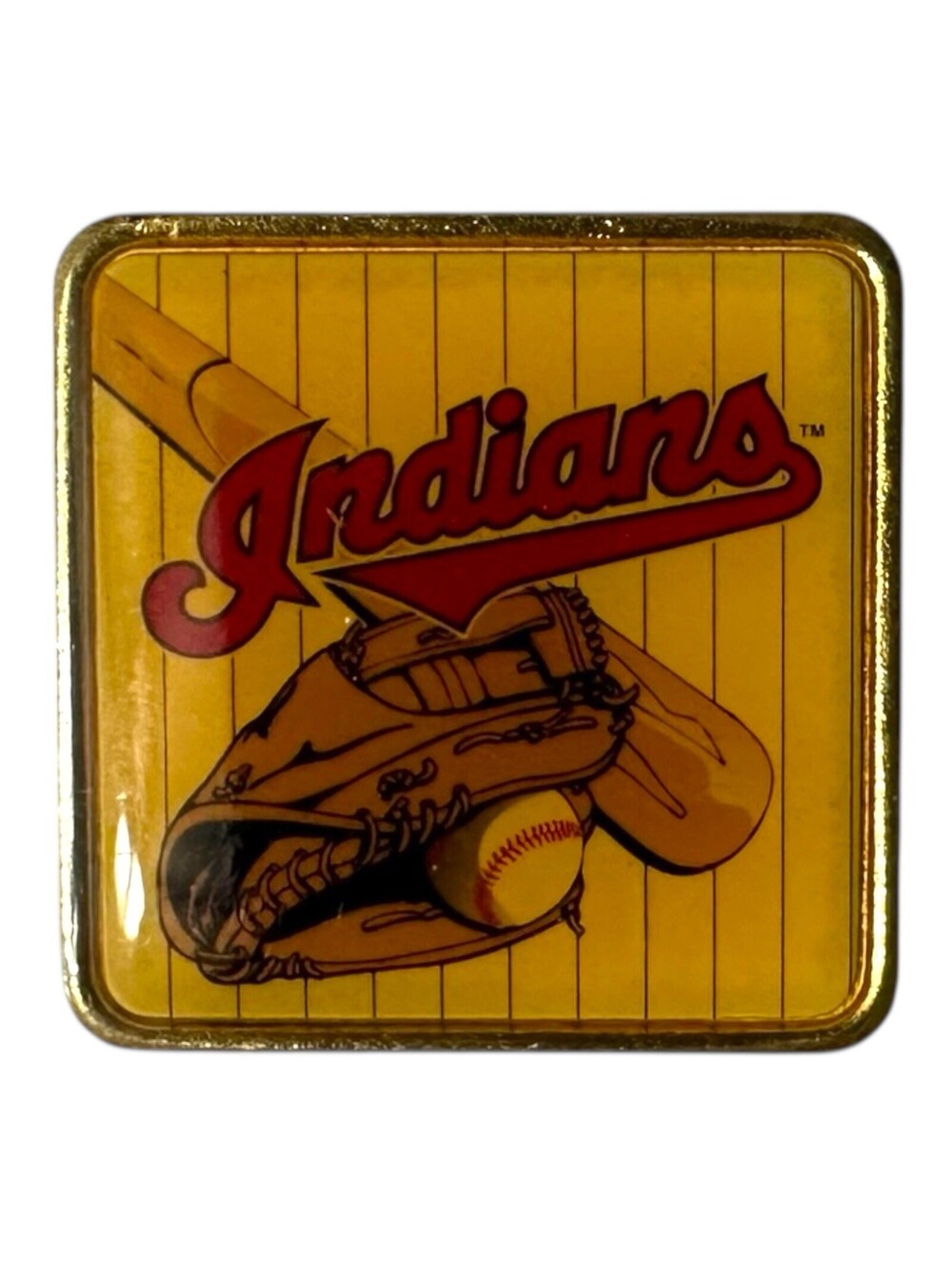 Vintage Cleveland Indians Pin Baseball Bat Glove Pinstripe Sports Memorabilia